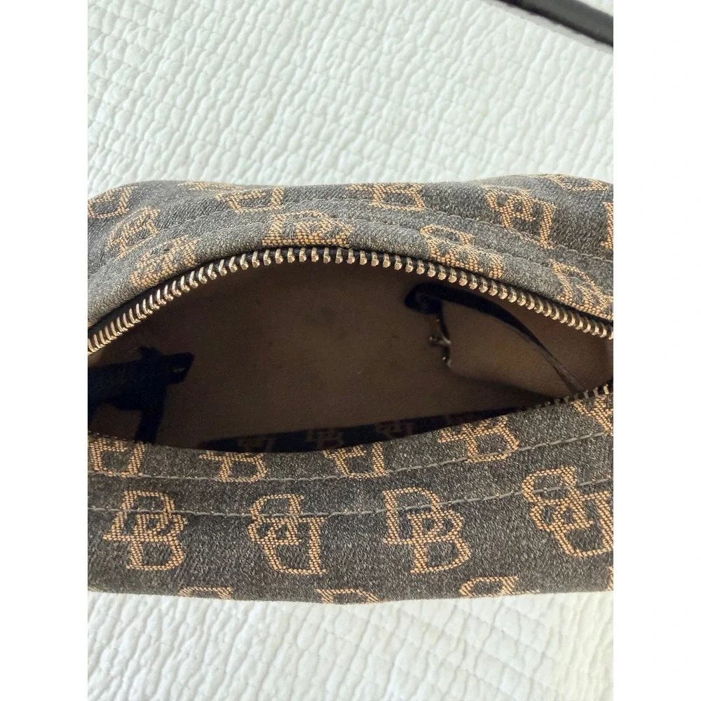 Dooney & Bourke Monogram Canvas Shoulder Bag Brwn Tan DB Logo Duck Charm Vintage
